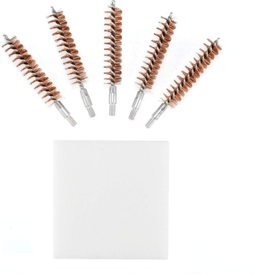 BOOSTEADY Gun Cleaning Brush Set - 5 Pcs Phosphor Bristle for Pistol & Shotgun | Includes 50 Multi-Caliber Patches