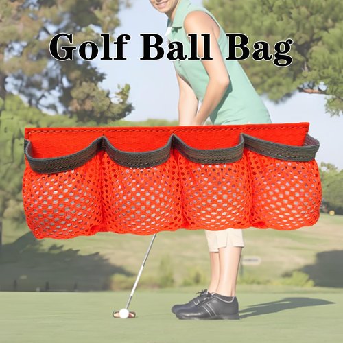 WENQUSEN Golf Ball Storage Bag with 4 Compartments, Orange Mesh Design, Belt Attachment for Convenient Carry
