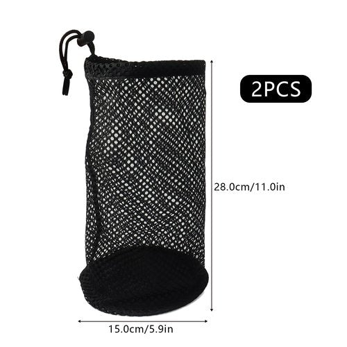 Klmnop 2Pcs Golf Ball Bag, Nylon Mesh Pouch Holds 48-56 Balls, Tee Pouch with Drawstring Storage Bag (Black)