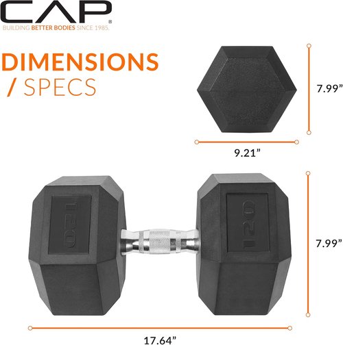 CAP Barbell Coated Hex Dumbbell Weights - Durable & Versatile | 10-120 lbs Options Available