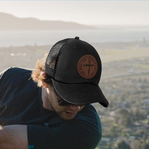 Christian Cross Trucker Hat for Men and Women Christian Religious Leather Patch Adjustable Baseball Cap Gifts