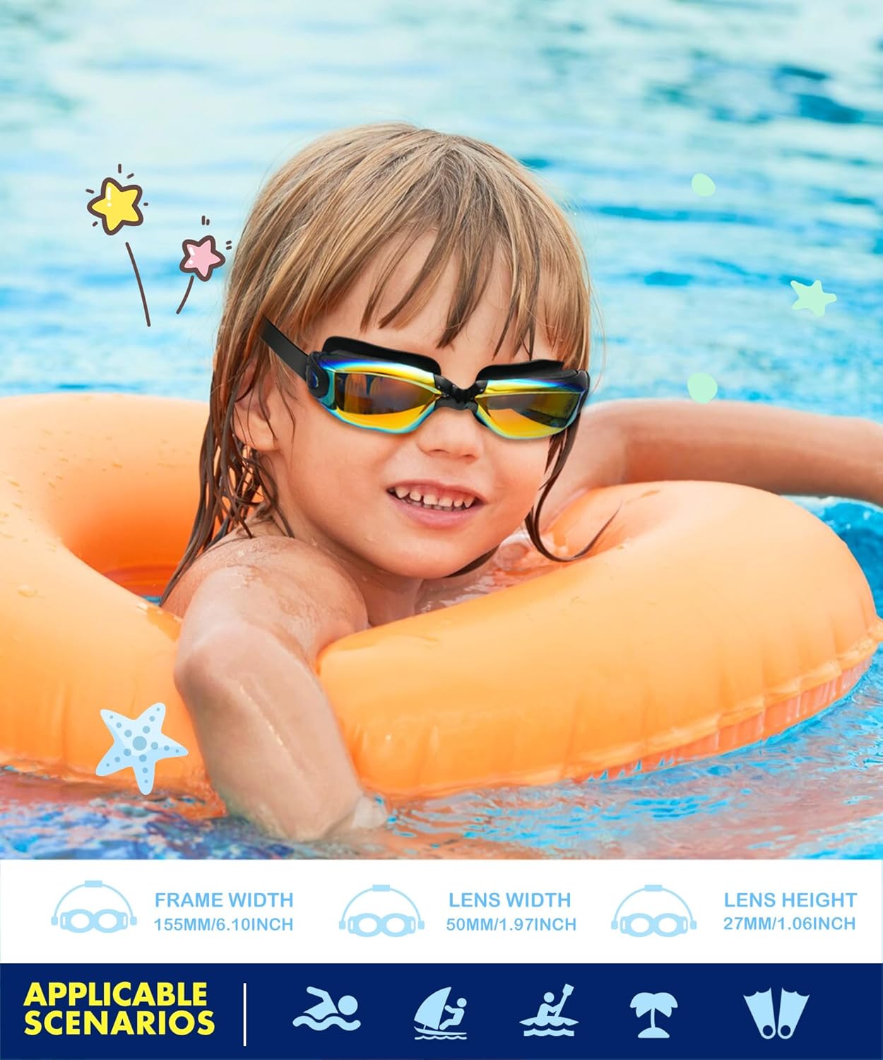 Skiennix Kids Swimming Goggles - Anti-UV, Anti-Fog, Leak-Proof | 3-Pack for Ages 6-16