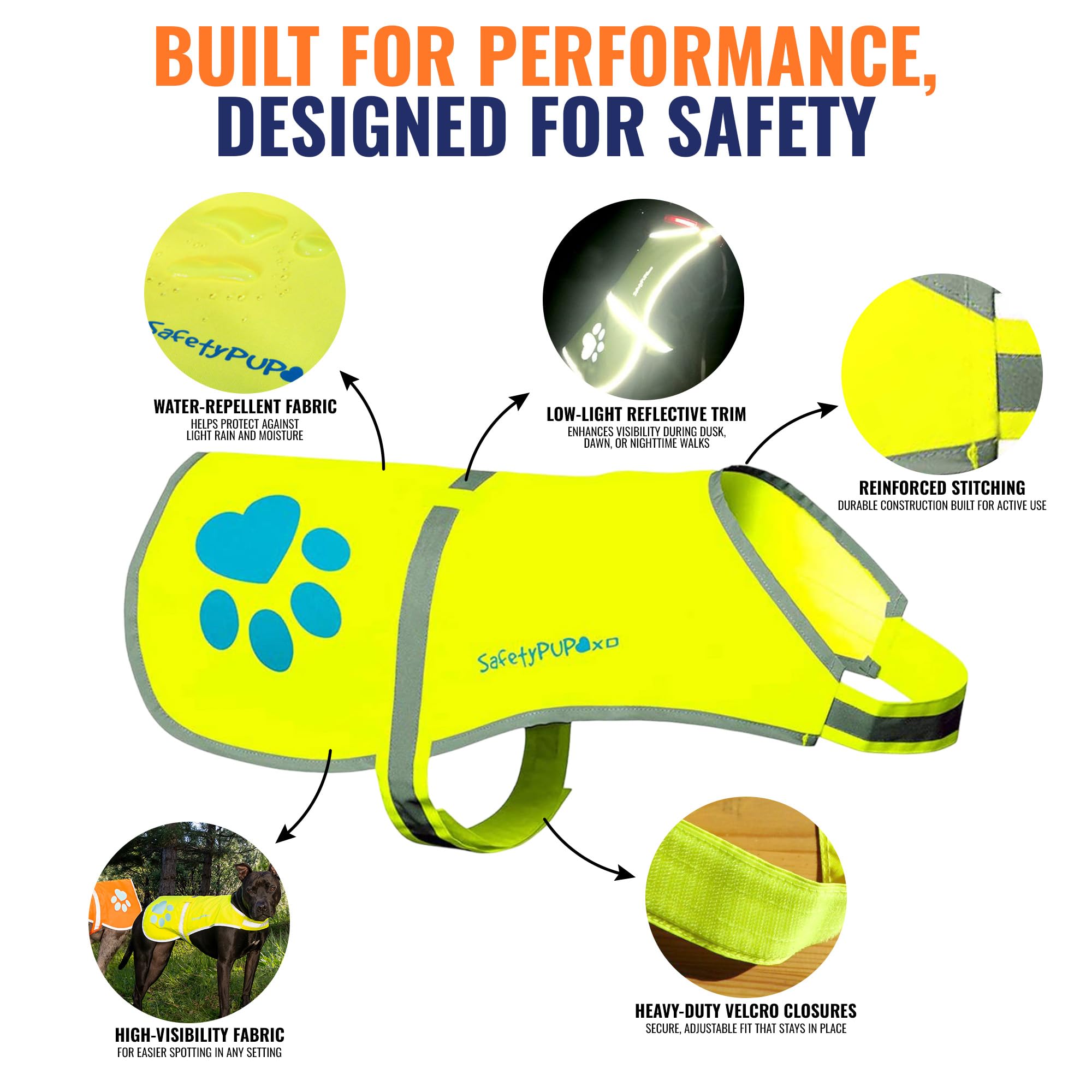 SafetyPUP XD Dog Reflective Vest – Hi-Vis Fluorescent Visibility that Helps to Safeguard Your Pet On/Off Leash in Urban & Rural Areas (Yellow, X-Large)