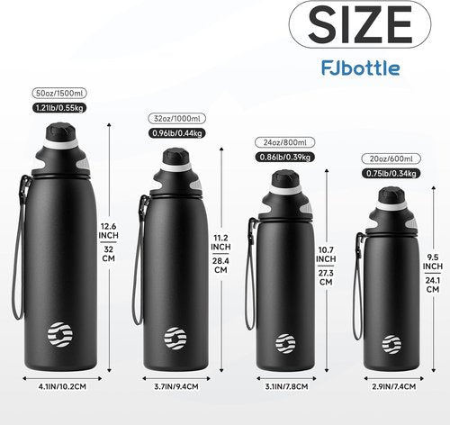 Fjbottle Insulated Stainless Steel Water Bottle - 32 Oz Leakproof Tumbler for Travel & Sports