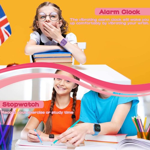 Focwony LED Kids Multifunction Steps Counting Digital Watch, Non-Bluetooth Pedometer Wristwatch, Stopwatch, Alarm Clock, Calories for Women Children Girls Boys (Electroplating Pink)