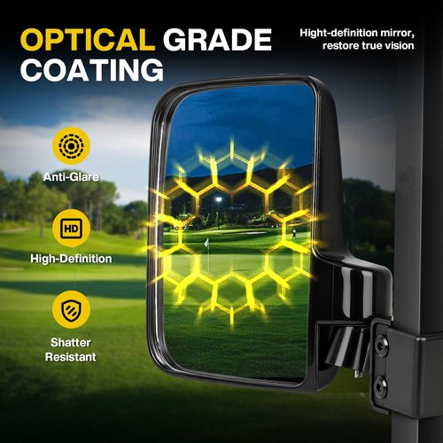 IOOBLBEI Golf Cart Rear View Mirrors, Square Tube Golf Cart Roof Bracket Side Mirrors with Turn Signal Lights, Folding Mirrors for Club Car EZGO Yamaha Kandi, Collision Protection, Street Legal