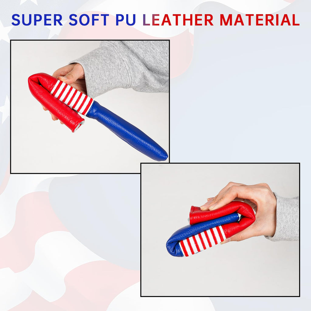 USA Golf Alignment Stick Headcover Synthetic Leather Holds 2-3 Sticks, Cover for Alignment Sticks Embroidered Flag Red/Blue/White