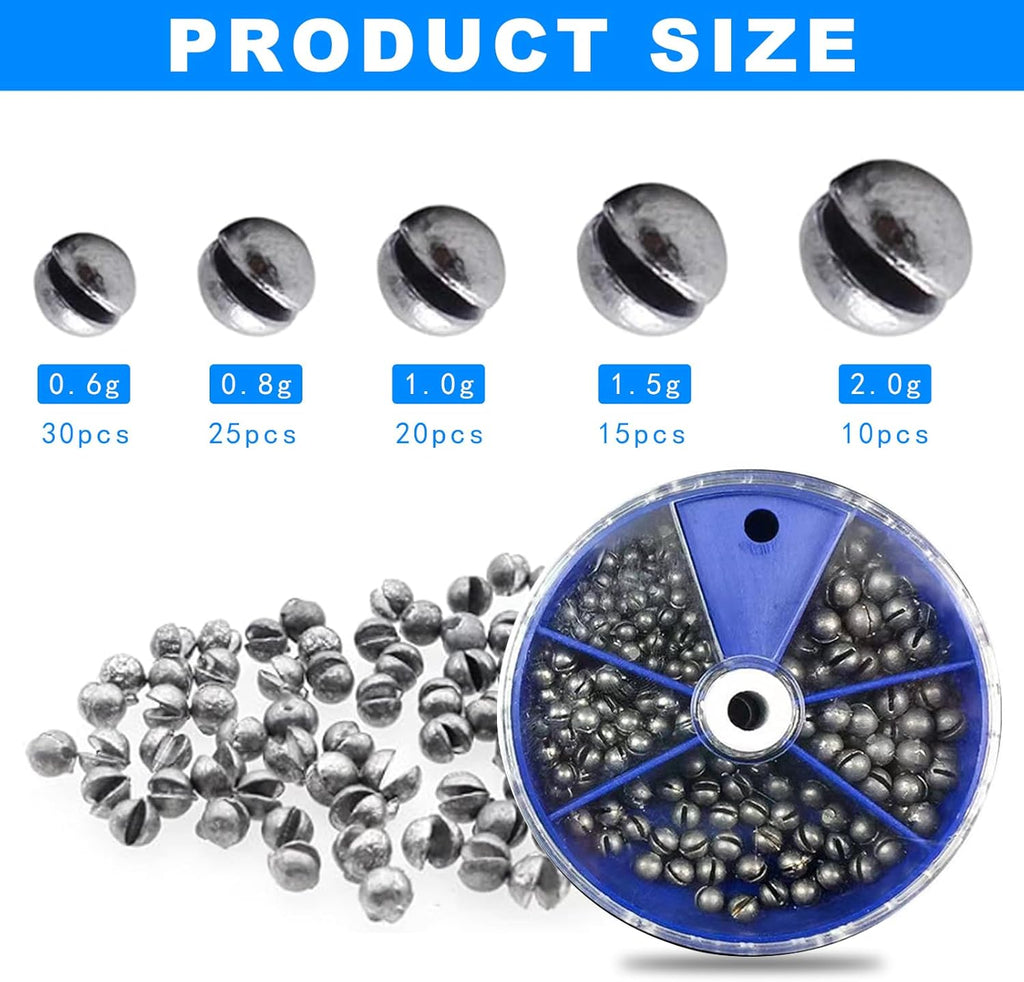 Skiennix Fishing Weights Sinkers - 230 Pcs Round Split Shot Sinker Set | 5 Sizes Available