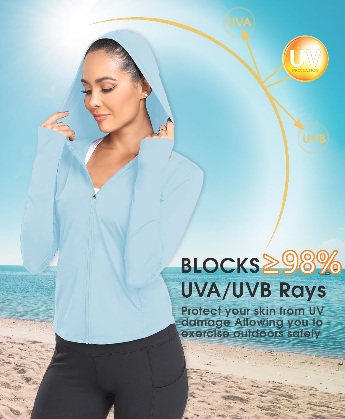 Skiennix Women's UPF 50+ Zip-Up Hoodie - Lightweight UV Protection Athletic Jacket | Long Sleeve