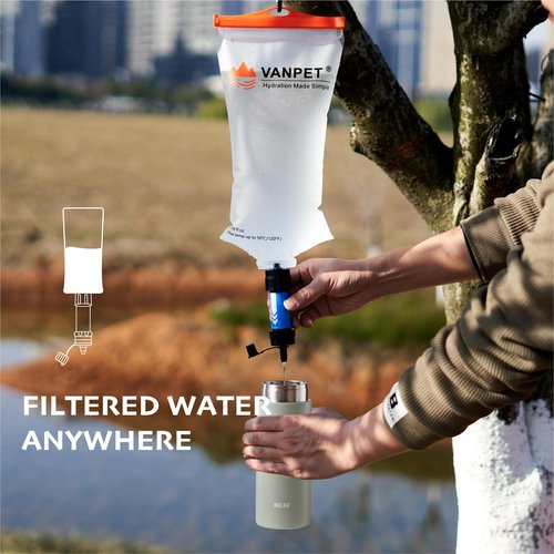 VANPET Upgrade Water Bag 2L Compatible with Sawyer Squeeze Water Filter, Durable TPU Material, BPA & PVC Free Squeeze Pouch, Collapsible Hydration Canteens for Camping Hiking Cycling (1 Pc)