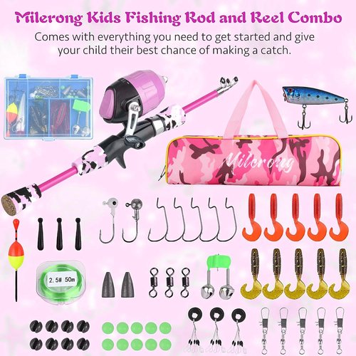 Milerong Kids Fishing Rod - Portable Telescopic Fishing Pole Combo Kit for Boys & Girls | Includes Reel & Tackle