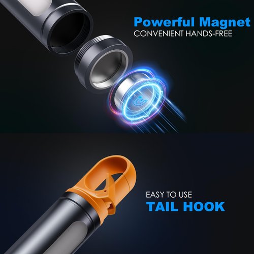 ADDplus Magnetic Flashlight Rechargeable,5000mAh Flashlights High Lumens with 9 Modes,Waterproof, Adjustable,Powerful Flash Light,Emergency Multi-Flashlights for Home,Car,Hiking,Camping (1, Black)