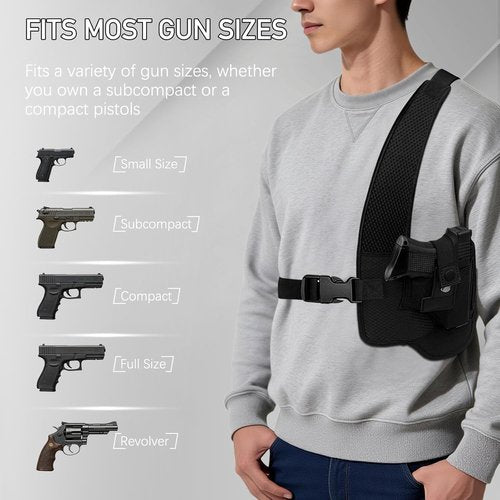 AIKATE Shoulder Holster - Universal Chest Holster for 9mm Pistols with Magazine Pouch | Fits Glock, Sig, S&W