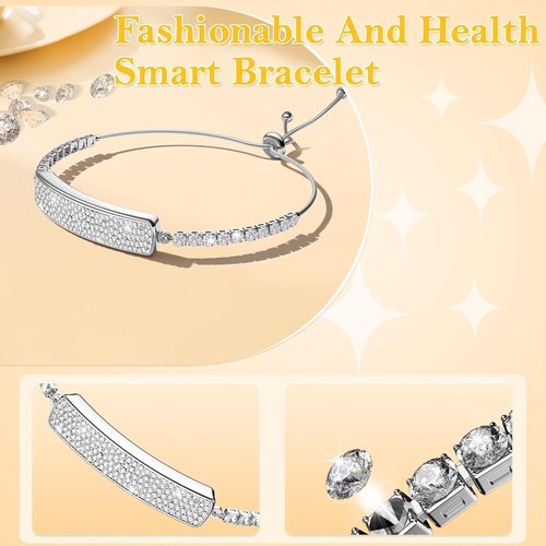 MUSINOTE Light Luxury Smart Bracelet for Women, Jewelry Activity & Fitness Trackers/Heart Rate/Sleep Stress/HRV/Life Waterproof,Automatic Monitoring Wearable Comes with 2 Bands and Free App - Silver