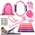 Kaelaris Pilates Kit 14PCS for Women,Home Workout Essentials Kit with Pilates Circle,9 Inch Yoga Ball, Figure 8 Resistance Band, Pilates Sock & Accessories for Beginners, Core Strength,Pink