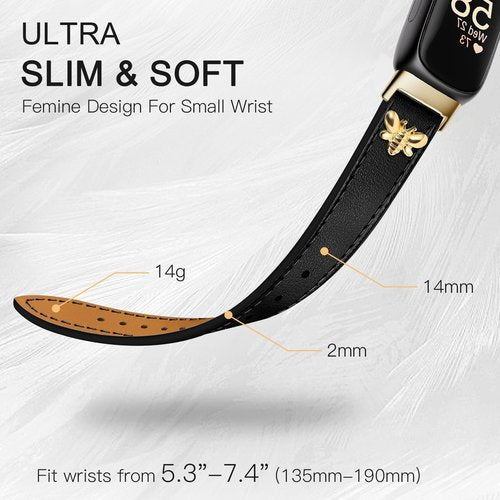 Slim Leather Bands Compatible with Fitbit Inspire 3 Bands, Charms, Feminine Design for Fitbit Inspire 2/1
