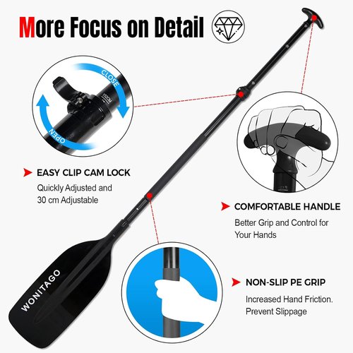 Canoe Paddles - Aluminum Paddle with Floating Plastic Blades | Adjustable 122-152 cm (4-5 Ft) - Black/Yellow