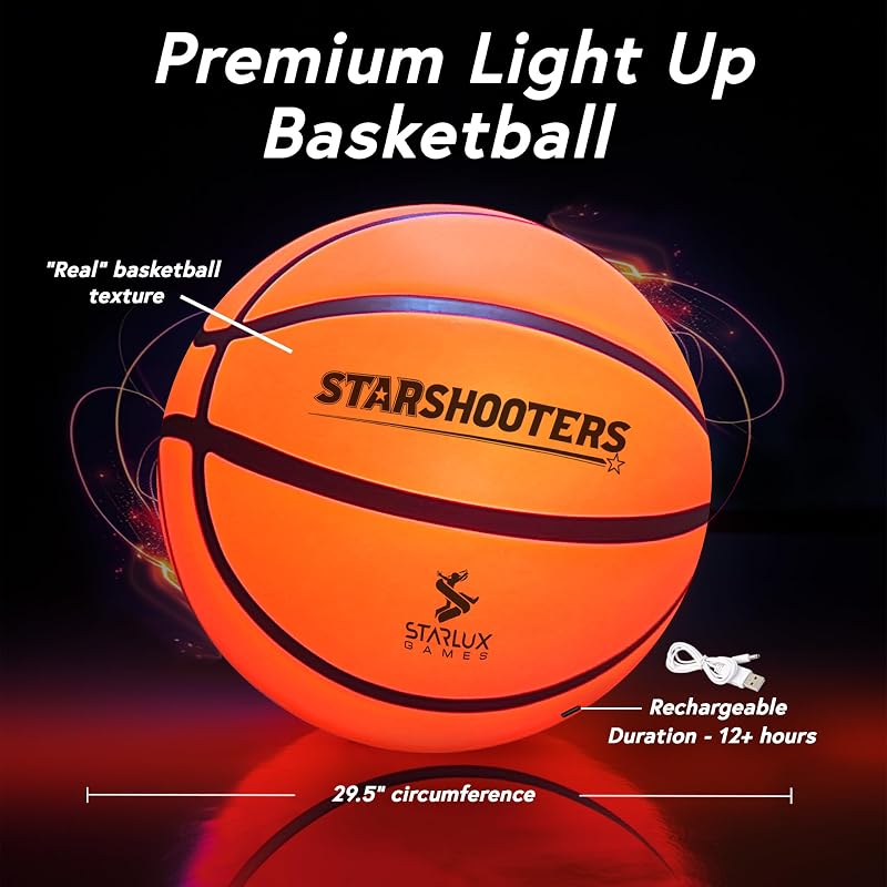 Light Up Basketball Set with Glow-in-the-Dark Markers – Rechargeable 29.5" Size 7 Ball + 6 Markers + 10 Game Modes