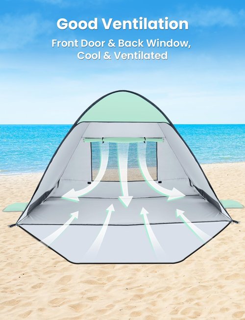 Glymnis Beach Tent - Portable Sun Shelter for 1-4 Persons | UPF 50+ with Enclosed Zipper Door