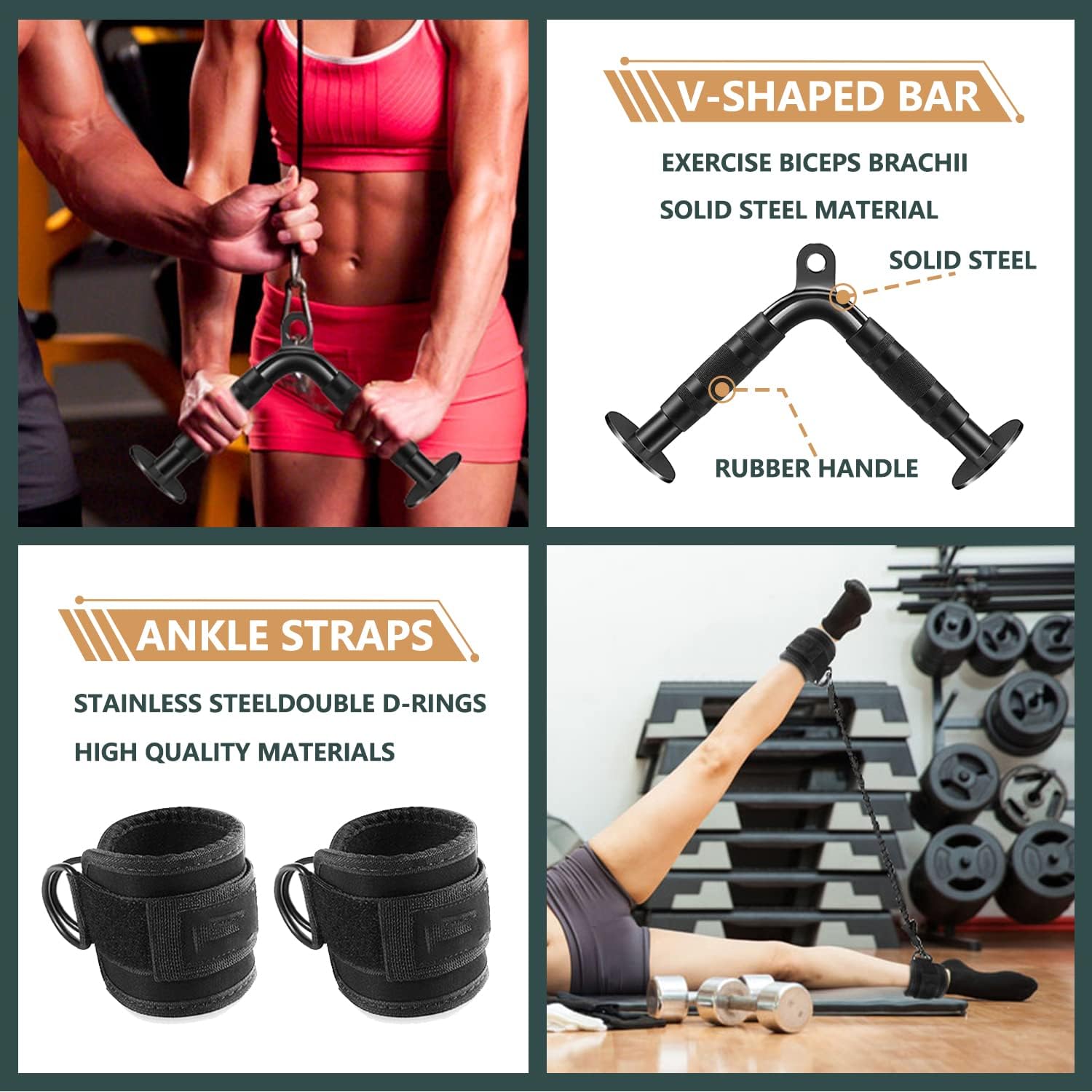 Solid Cable Machine Attachment, Cable Attachments for Gym, Gym Cable Attachments, Cable Machine Attachments Set