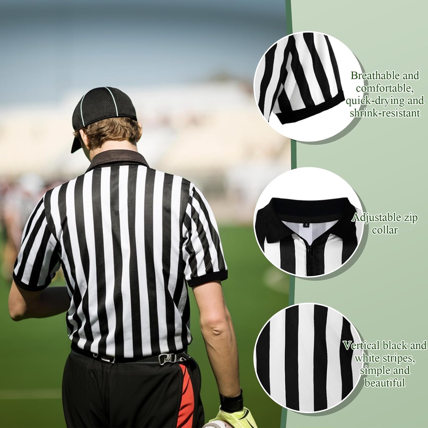 Syhood Referee Shirt Costume Men Women, Whistle Black and White Striped Football Soccer Official Ref Shirt Jersey