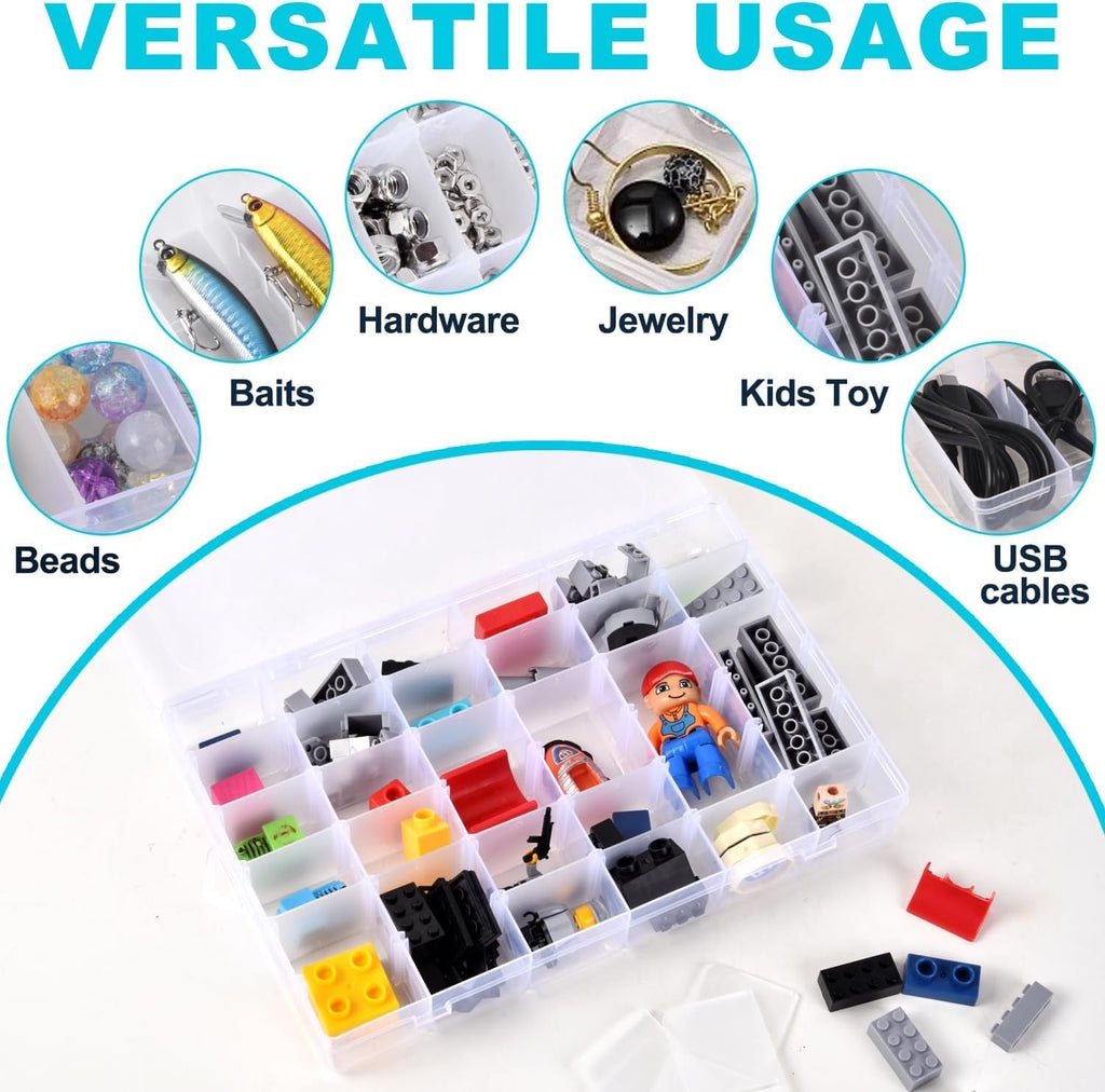 Skiennix Clear Plastic Storage Box - Rectangular Organizer for Beads, Jewelry & Crafts | 36 Grids with Labels