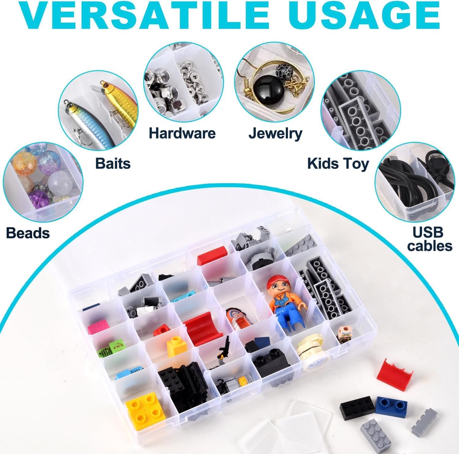 Skiennix Clear Plastic Storage Box - Rectangular Organizer for Beads, Jewelry & Crafts | 36 Grids with Labels