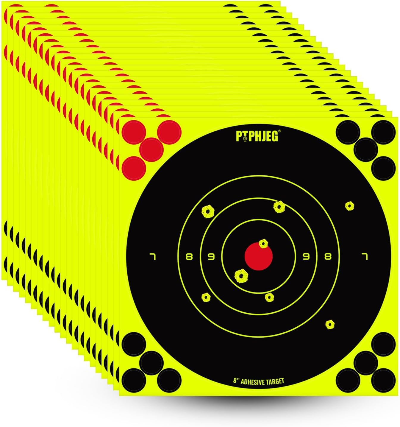 Bright Fluorescent Yellow Shooting Targets - Adhesive Splatter Design | 8x8 Inches (25/50/100 Pack)