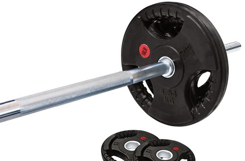 Fitvids Cast Iron Standard Weight Plates Including 5FT Standard Barbell with Star Locks – 45-Pound Set (35 Pounds Plates + 10 Pounds Barbell) – nan – Black
