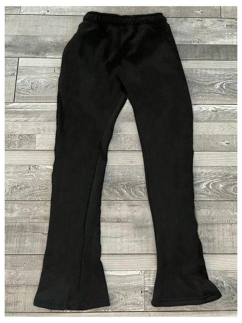 SHENHE Men's Flare Stacked Sweatpants Baggy Drawstring Waist Streetwear Bell Bottom Sweats Pants with Pocket Black XX-Large