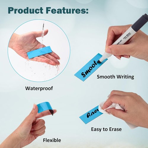 LLPT Magnetic Dry Erase Labels - 1" x 3" Reusable Writable Stickers for Whiteboards & Metal Surfaces - 50 Pack, White