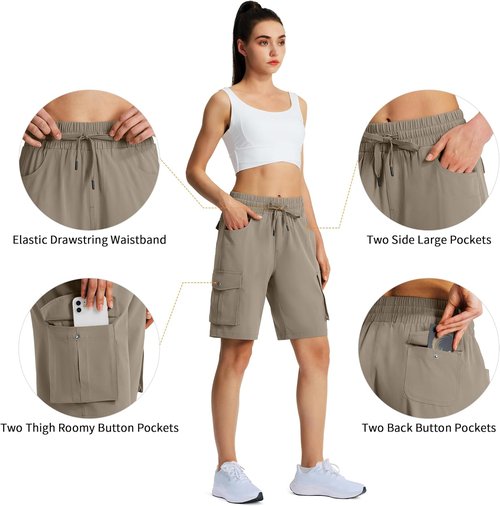 Hugut Women's Hiking Cargo Shorts - Quick Dry Lightweight Summer Shorts | 6 Pockets for Camping & Travel
