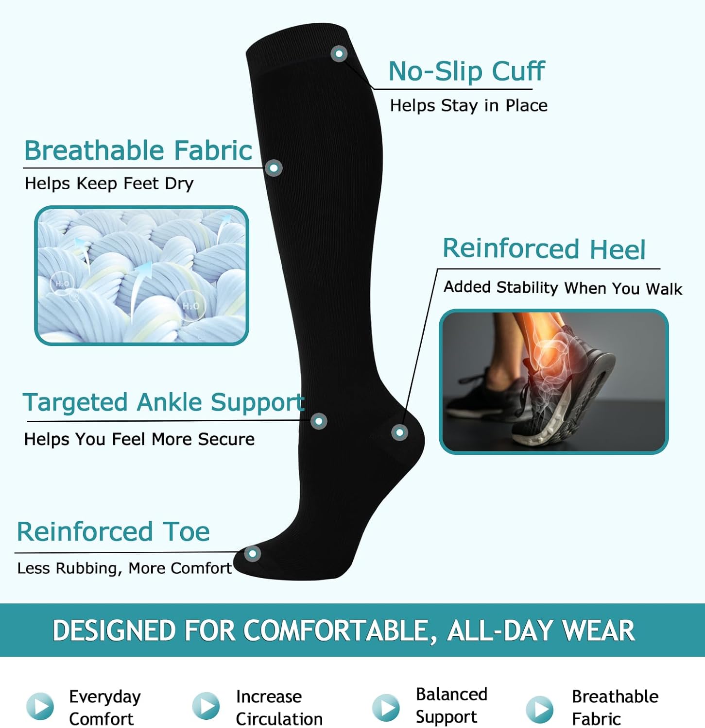 Skiennix Compression Socks - 8 Pairs for Men & Women | Supportive Medical Running Athletic Gear