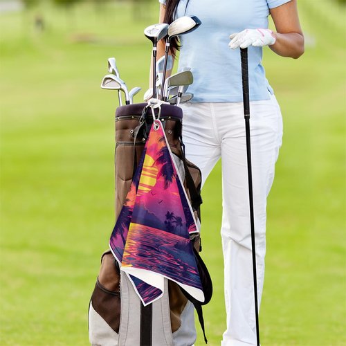 Pardick Golf Towel for Men Women Beach Palm Flower Golf Towels for Golf Bags with Clip Microfiber Fabric Clean Golf Balls Accessories Great Funny Gifts Golfs Club Fan 24 x 15in