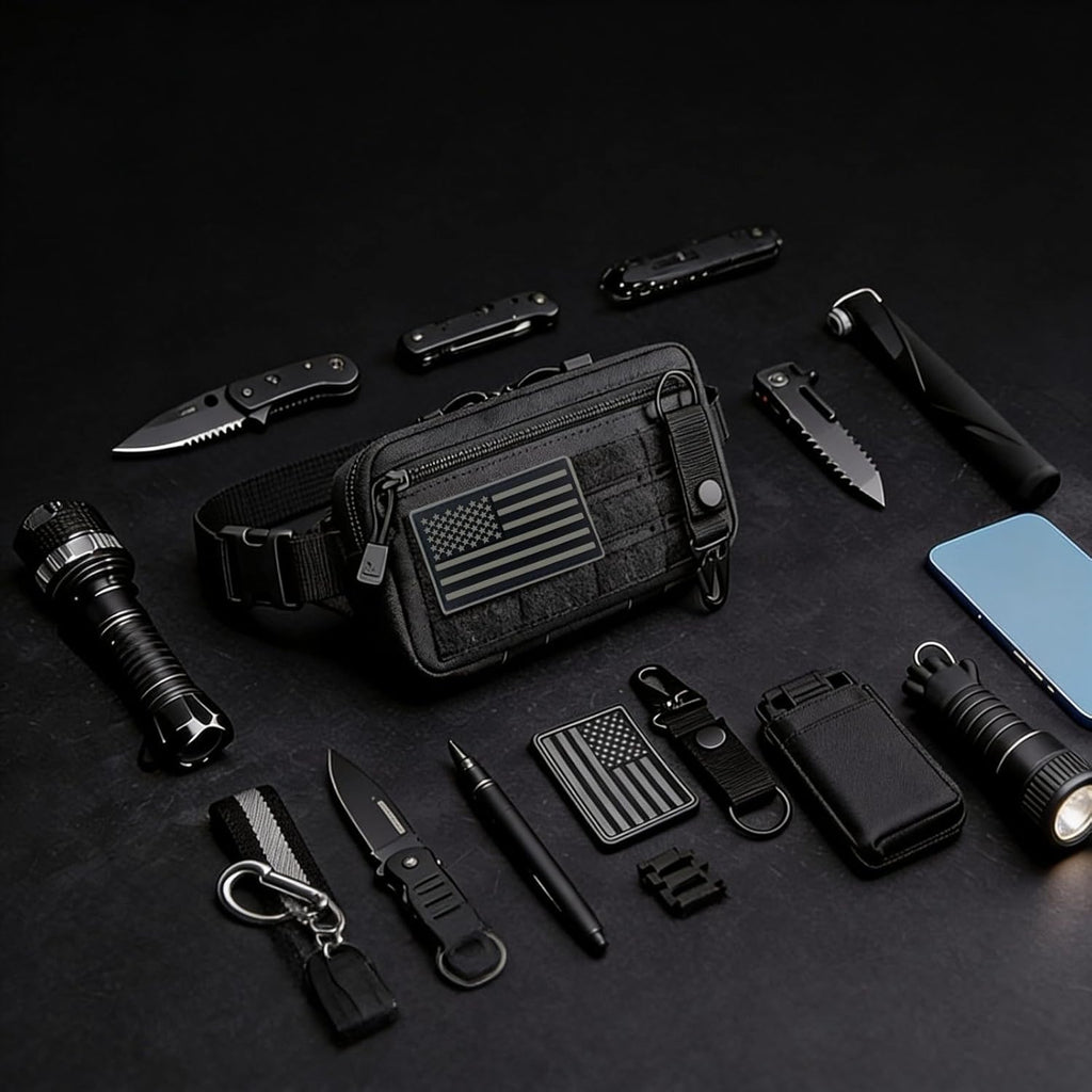 Skiennix Tactical Molle Pouch - Utility Laser Cut EDC Tool Holder with US Flag Patch for Dad