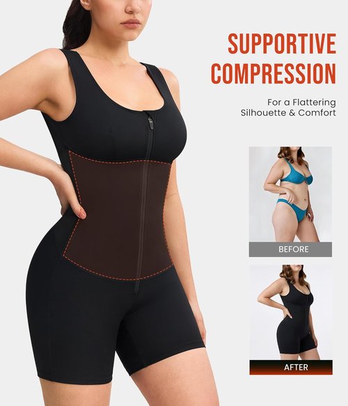 Junlan Sauna Suit Women - Full Body Sleeveless Sauna Jumpsuit with Zipper Waist Trainer