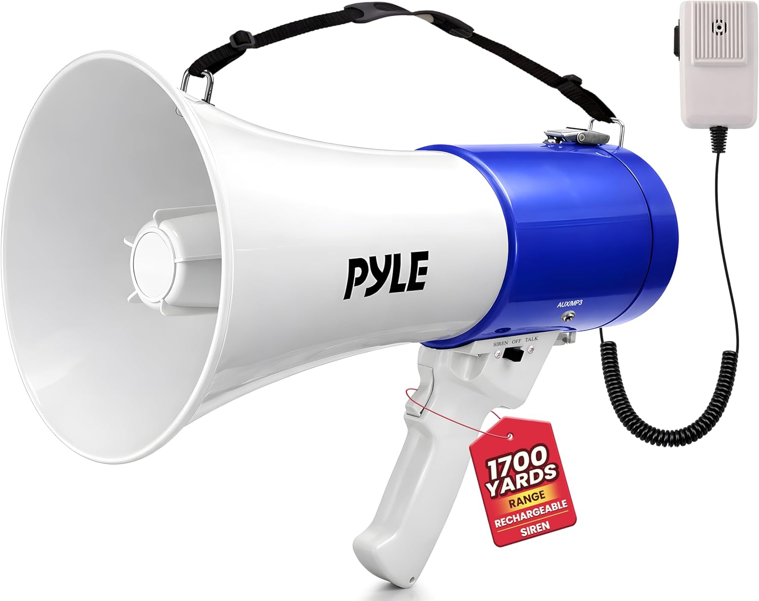 Pyle 50W Portable Megaphone - Adjustable Volume Up to 1700 Yards | Aux Input & USB Playback
