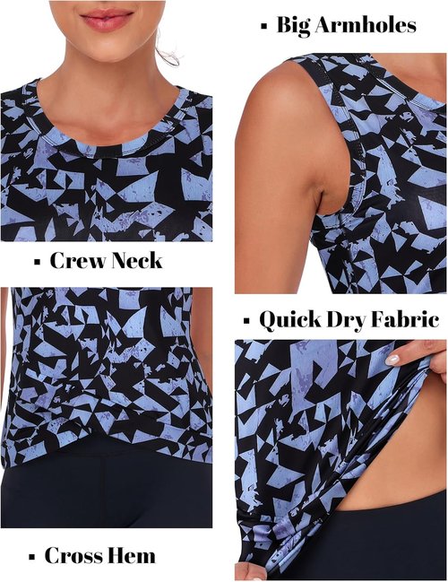 LURANEE Women's Athletic Tank Tops - Quick Dry Yoga Crop Sleeveless Shirt with Sun Protection
