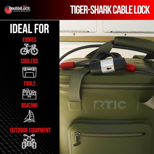 DoubleLock Tiger-Shark 16ft Heavy-Duty Cable Lock Bundle - 10mm Thick Steel Cable for Trailers & RVs