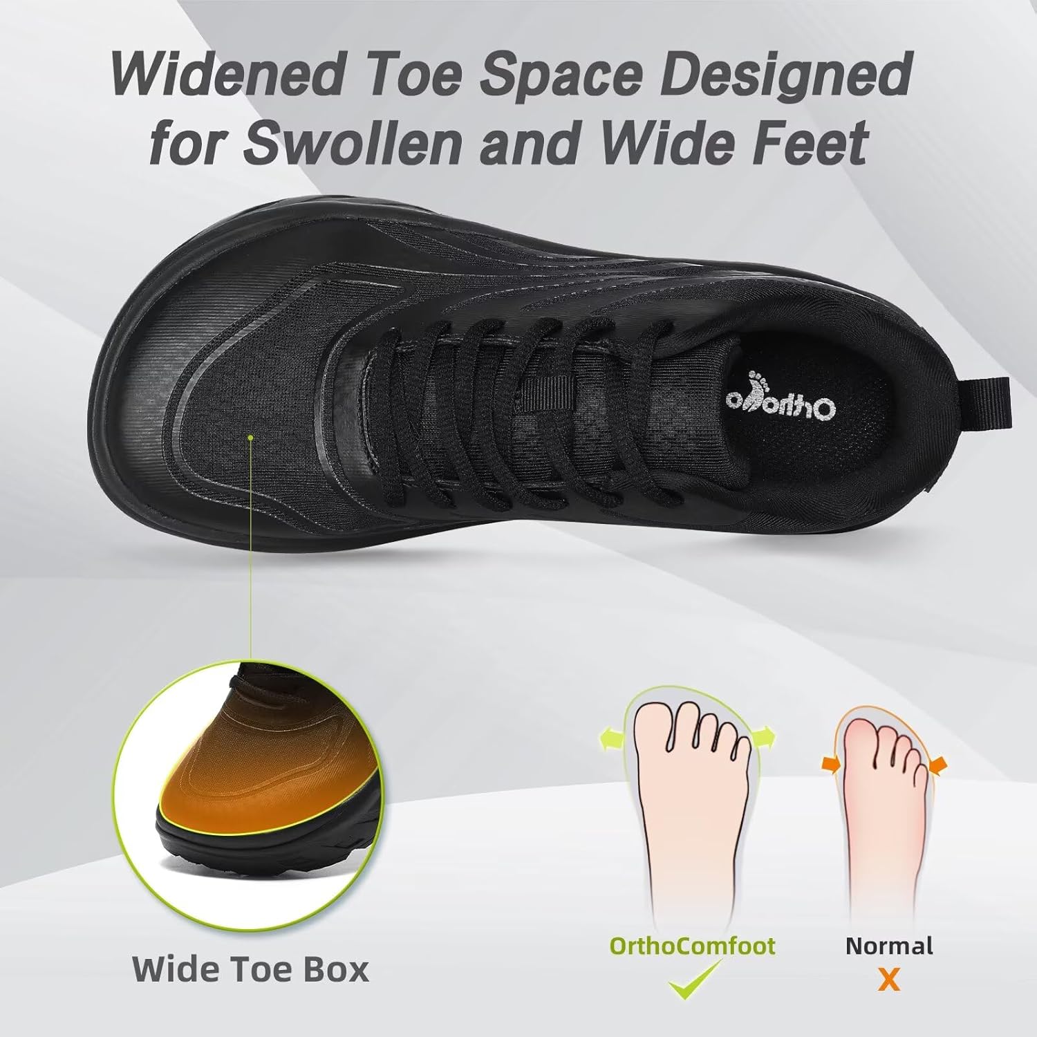 Skiennix Men's Orthopedic Diabetic Running Shoes - Comfortable Arch Support for Heel Pain Relief | Wide Fit Sneakers