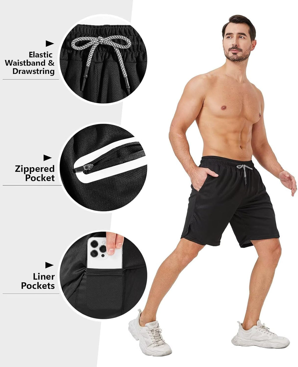 OCYMA Men's 2-in-1 Gym Shorts - 7-Inch Workout Shorts with Pockets & Towel Loop