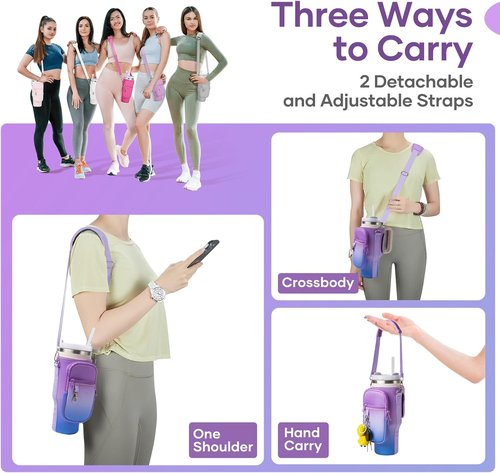Linmaya Water Bottle Carrier Bag - Neoprene Cross-Body Bag with Phone Holder for Stanley Cup 40/30oz