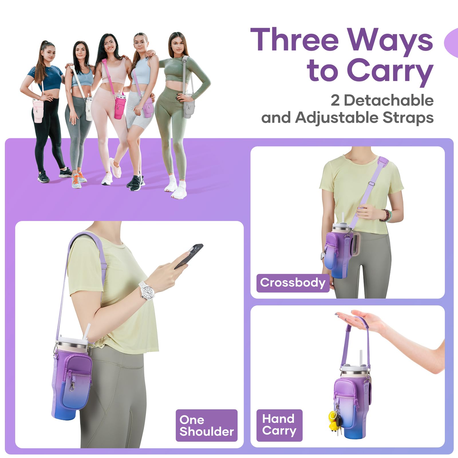 linmaya Water Bottle Carrier Bag for Stanley Cup 40/30oz with Phone Holder Pockets,Neoprene Water Bottle Cross-body Bag with Adjustable Shoulder & Hand Strap Stanley Cup Accessories