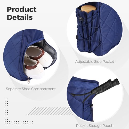DORMIYA Tennis Tote Bag with Shoe Compartment, Quilted Sport Bag, Navy Blue Gym Bag with Waterproof Pocket & Bottle Holder for Women Men