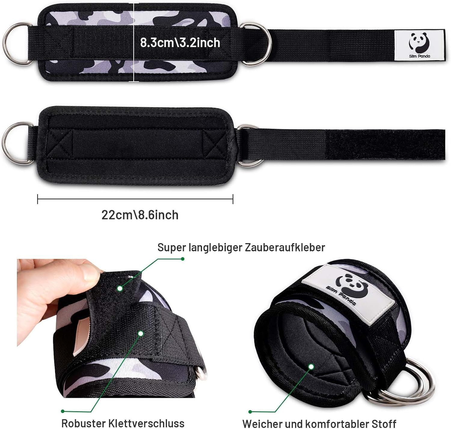 Slim Panda Ankle Strap | Adjustable Ankle Cuff for Cable Machine Workouts - Ideal for Glute & Leg Exercises