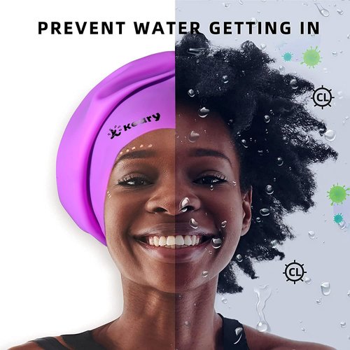 Keary Extra Large Swim Cap for Braids and Dreadlocks Extensions Weaves Long Hair, Waterproof Silicone Cover Ear Bath Pool Shower Swimming Cap for Adult Youth to Keep Hair Dry, Easy to Put On and Off