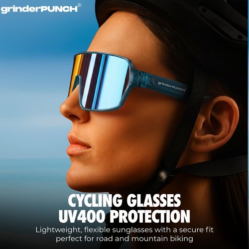 grinderPUNCH Polarized Sports Sunglasses for Men Women UV Protection Shades for Baseball Running Cycling Skiing & Pickleball (Blue, Extra Large)