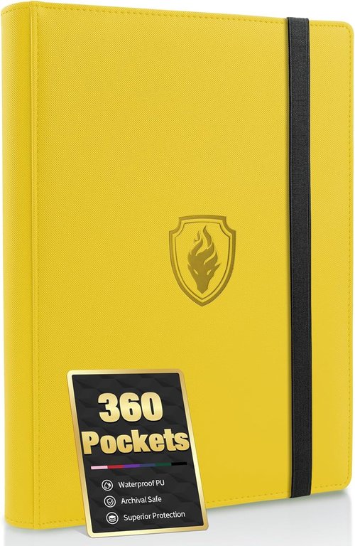 Fabmaker Premium 9 Pocket Card Binder - Sturdy Album for 360 Cards | Sleek Yellow Trading Card Holder
