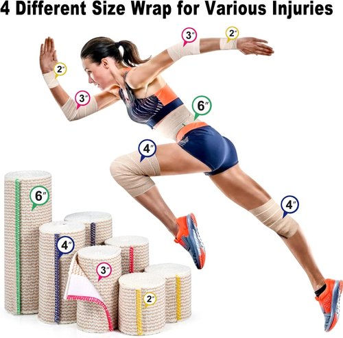 FRESINIDER Premium Elastic Bandage Wrap - 3" Cotton Latex-Free Compression | 8 Pack for Sports & Injury Recovery