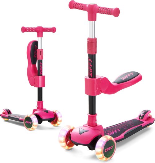 JOVA ZIFFY 2-in-1 Toddler Scooter - Foldable Light-Up 3-Wheel Scooter for Kids 3-12, Anti-Slip Deck, Adjustable Height